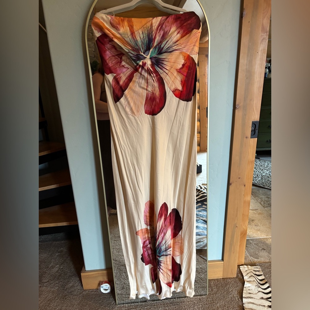 Anthropologie Maxi Dress with Red and Purple Floral Design